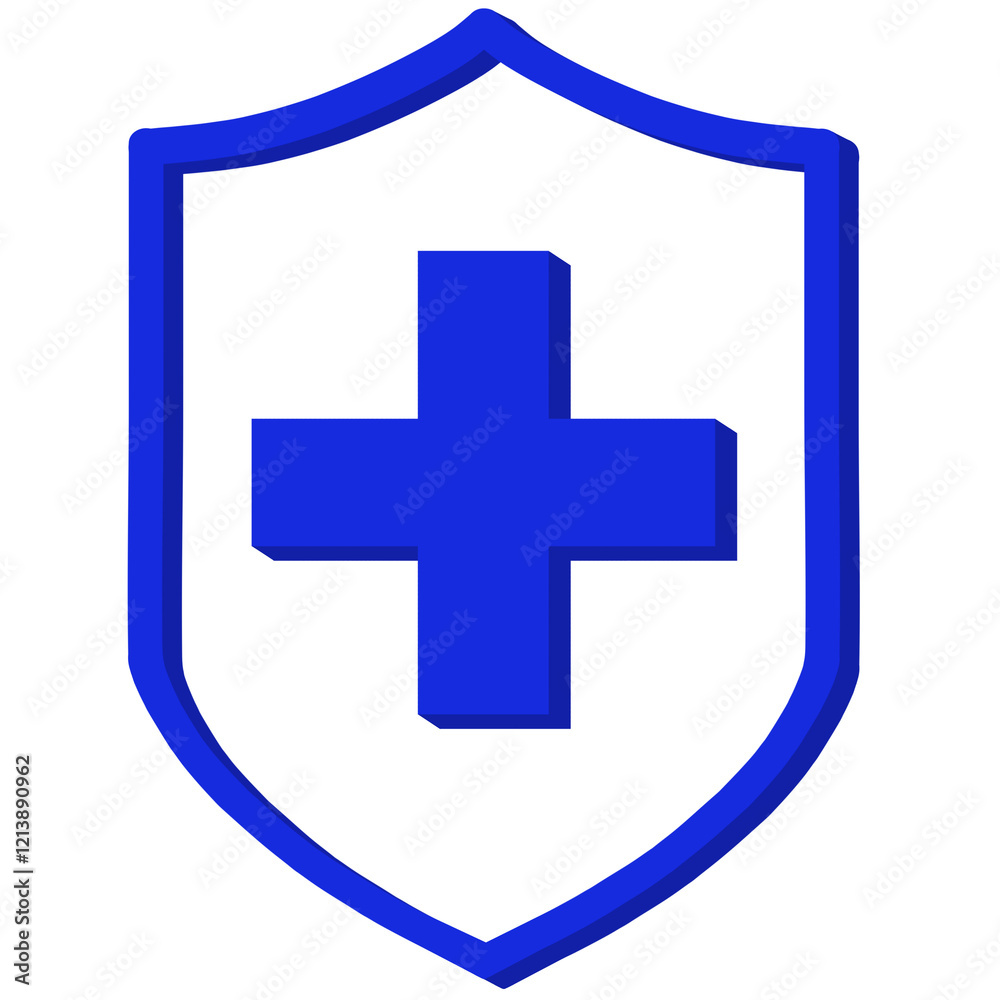 Obraz premium blue cross icon, medical cross icon, plus sign with shield, cross, plus icon, cross icon, medical sign, plus png, cross sign, sign, icon, plus element, cross element, sticker, png, fist aid