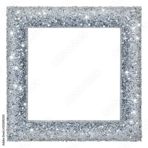 Silver glitter frame isolated on transparent background 