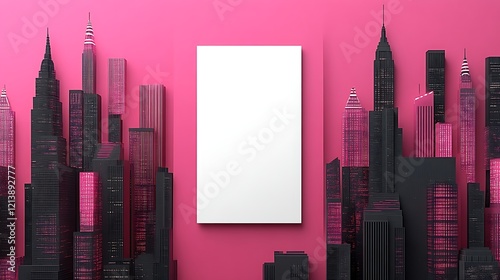 Stylized Cityscape with Blank Vertical Sign