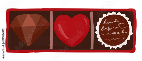 箱に入った3ついりのチョコレートギフトのイラスト　ベクターは好きな配置へ変更可能