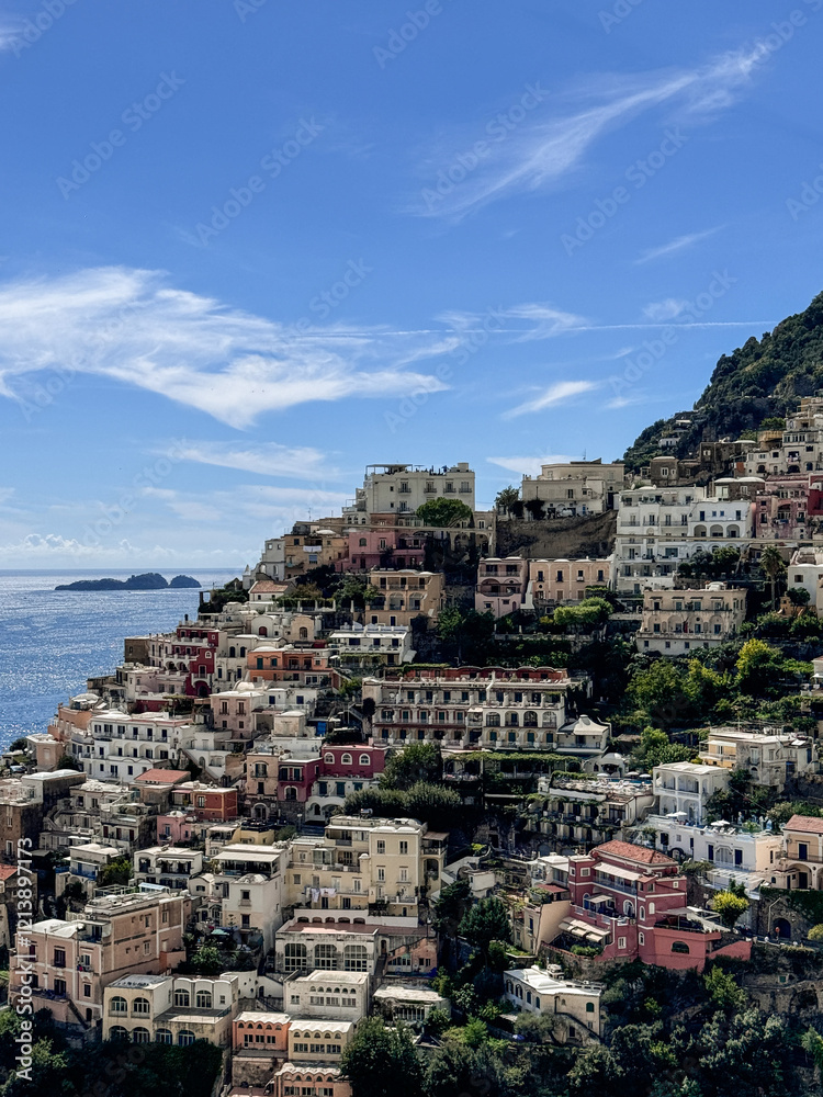 View over Positano town and beach in Amalfi coast in Italy. View over Positano town and beach in Amalfi coast in Italy.