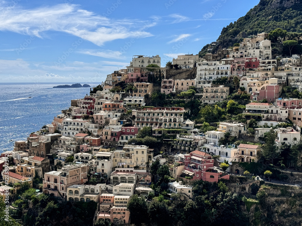 Fototapeta premium View over Positano town and beach in Amalfi coast in Italy.