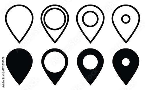 Flat icon set of location and map pins, Vector illustration 