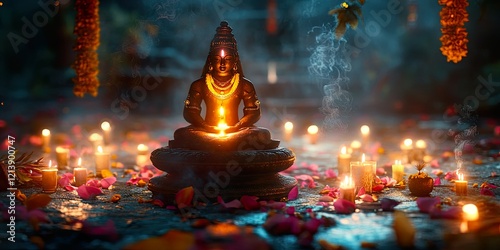 Radiant Shivling Maha Shivaratri Candles Incense and Spiritual Glow photo