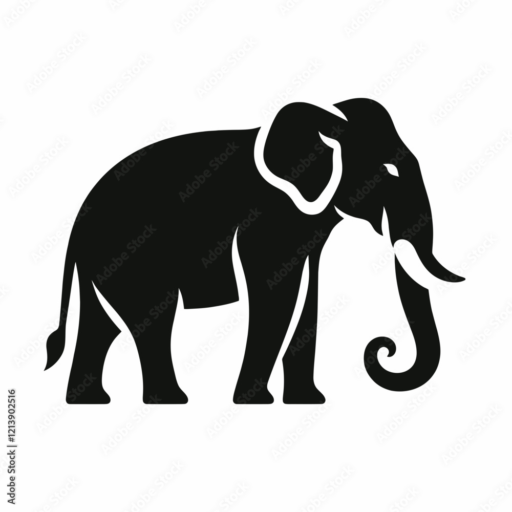 Obraz premium Asian Elephant silhouette in black on a white background