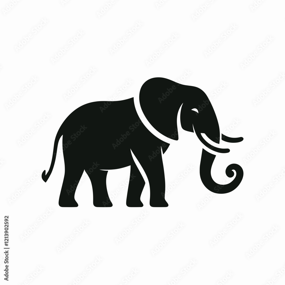 Fototapeta premium Asian Elephant silhouette in black on a white background