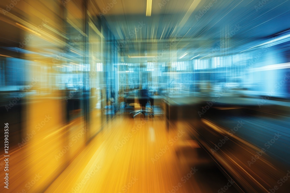 Fast-paced office, blurred motion, modern workplace, city background, business Fast-paced office, blurred motion, modern workplace, city background, business