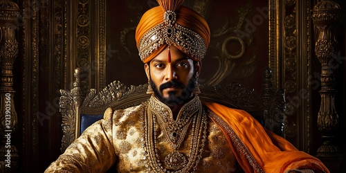 Portrait of Majestic Chhatrapati Shivaji Maharaj in Regal Attire