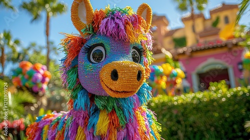 Joyful Multicolored Donkey Pi?ata at a Festive Outdoor Celebration photo