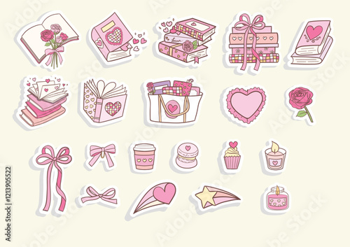 Vintage Girly Bookish, Book Lover Sticker. Vector illustration