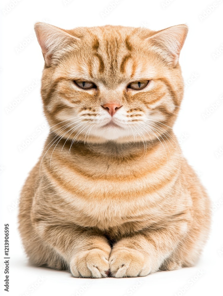 Obraz premium Grumpy Ginger Cat Sitting on White Background Studio Shot