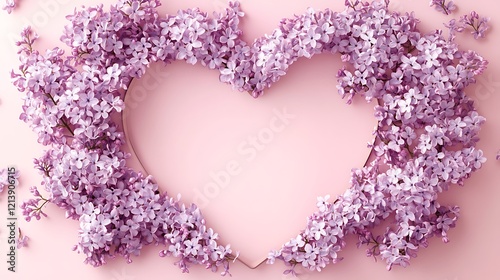 Heart frame with blossom lilac on pink background