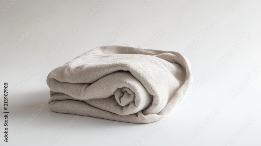 Obraz premium Rolled beige fabric on white background, studio shot