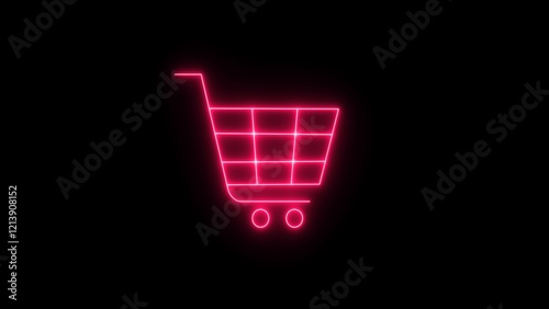 Neon marketing, shopping cart and delivery icon on black background. Neon shopping van icon illustration.
