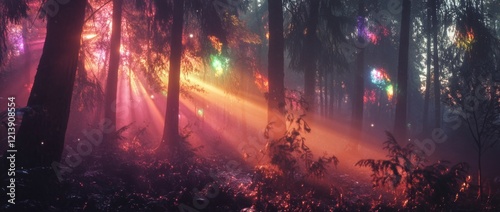 Wallpaper Mural Vibrant sunset over lush forest with colorful sky and lens flare effects in the early evening Torontodigital.ca