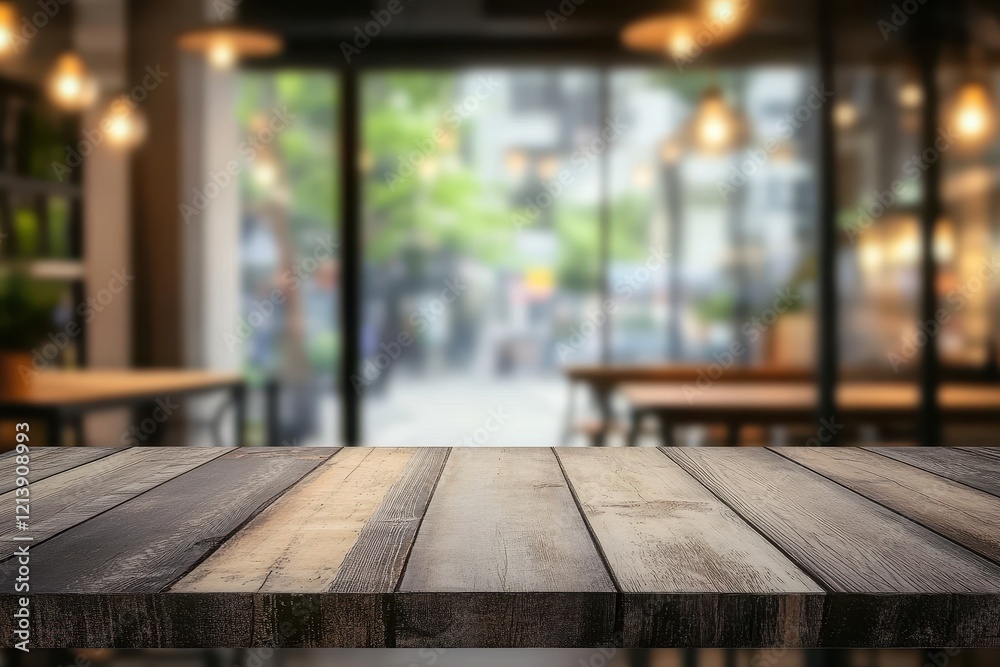 Empty wooden table cafe background bokeh Empty wooden table cafe background bokeh