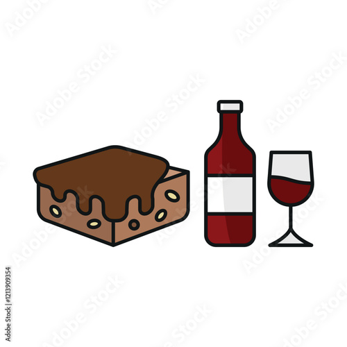 Wine bottle drink and brownies food icons with a sophisticated and indulgent design