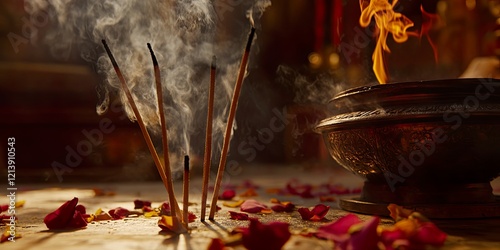 Close up of Aromatic Incense Sticks Burning at Guru Ravidas Jayanti Celebration photo