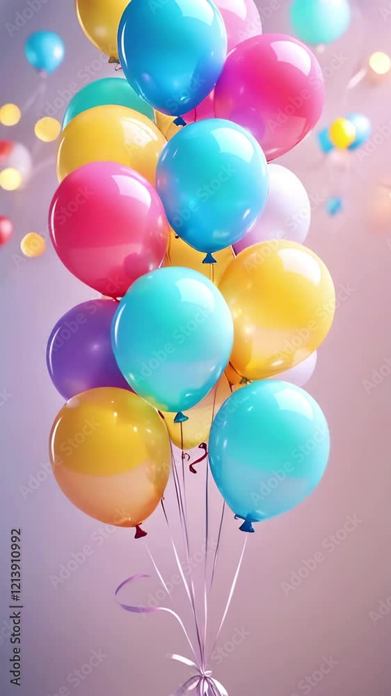 A large bunch of colorful balloons on a purple background. Vertical animation. A large bunch of colorful balloons on a purple background. Vertical animation.