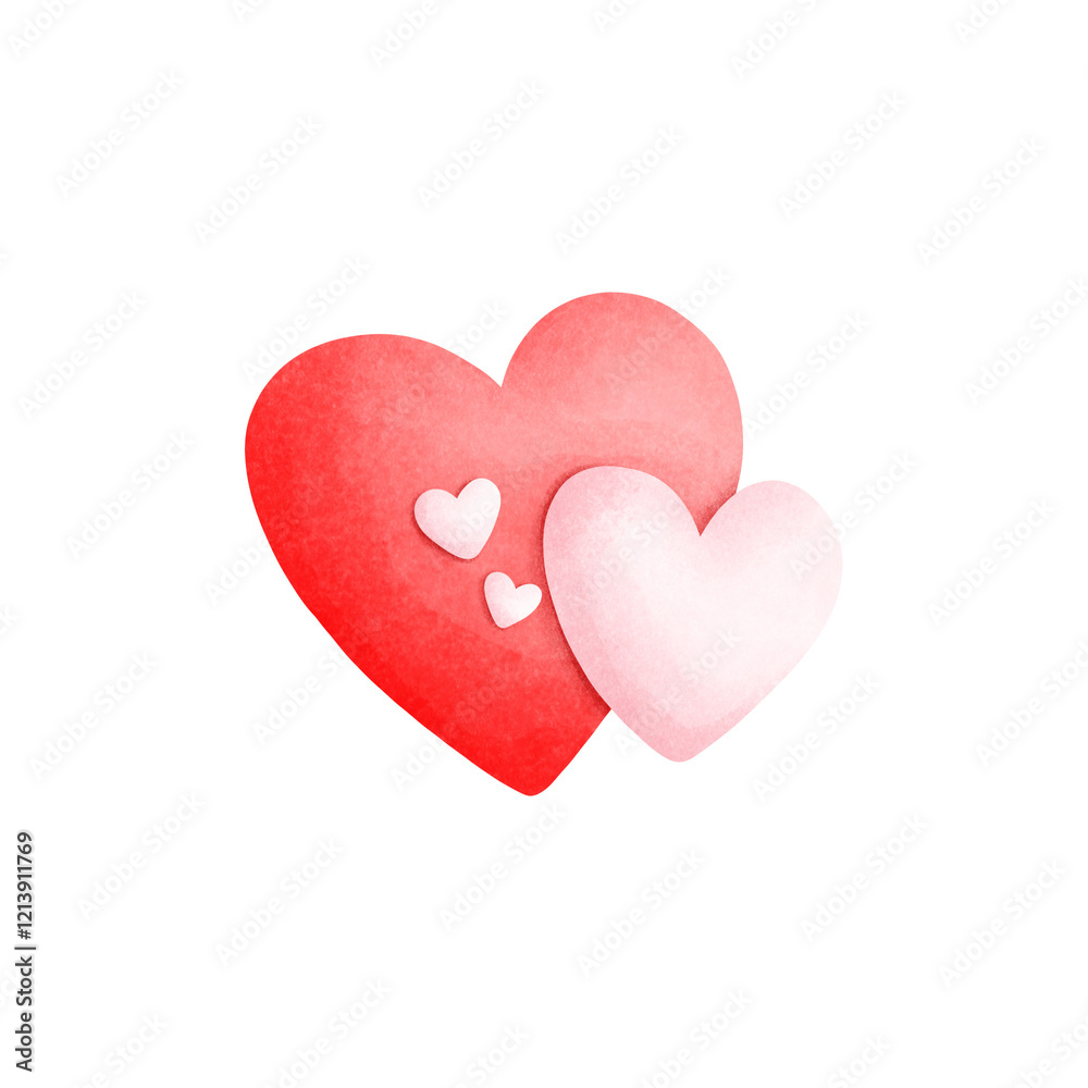 Watercolor painting of two hearts and two smaller hearts inside, showing warm love, Valentine's Day hearts. Watercolor painting of two hearts and two smaller hearts inside, showing warm love, Valentine's Day hearts.