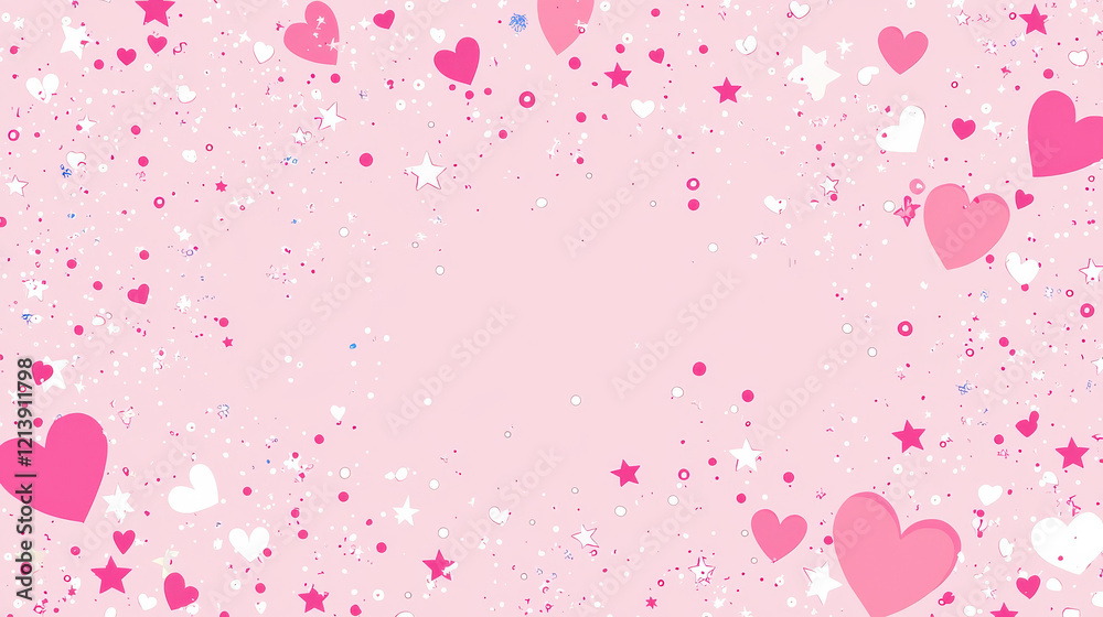 Cute pink background with hearts and stars, empty space for message Cute pink background with hearts and stars, empty space for message
