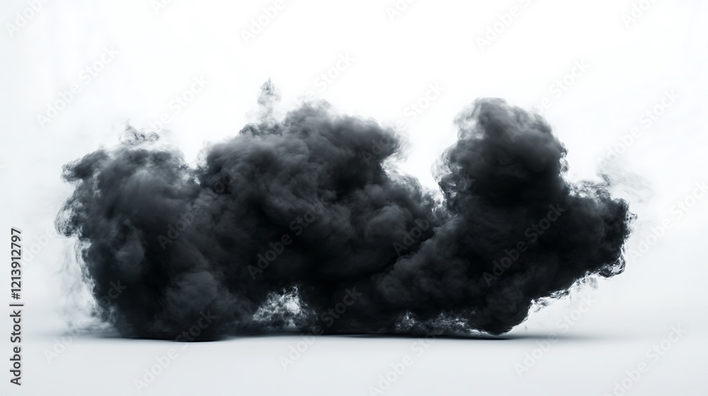 Isolated black smoke swirling with intensity on white background Isolated black smoke swirling with intensity on white background