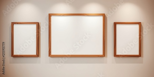 Three Wooden Frames on a Wall, Ready for Artwork or Photographs