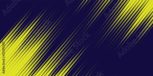 Yellow halftone on blue background. Vector dotted sparkles or halftone shine pattern texture