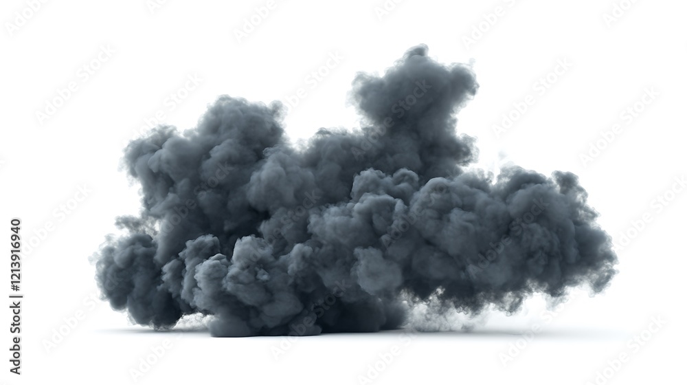 Black smoke cloud with bold movements isolated on white background Black smoke cloud with bold movements isolated on white background