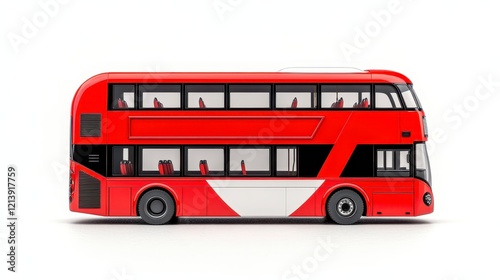 Detailed Red Double-Decker Bus Model on White Background, City Transportation