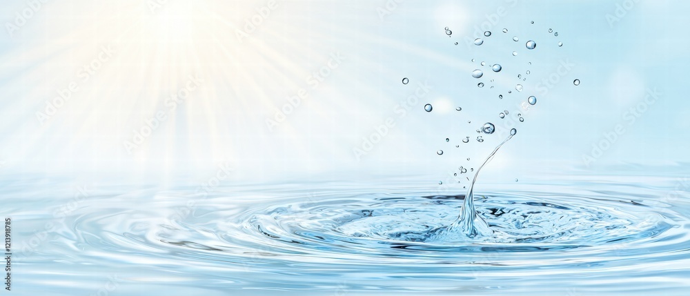 Vibrant Blue Water Swirl with Dynamic Droplets in Bright Light