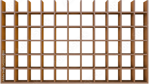 Stylish Wooden Display Shelf with Front View. Showcasing Collections, display, product placement concept.