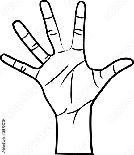 hand line art, hand outline, Black Outline Hand