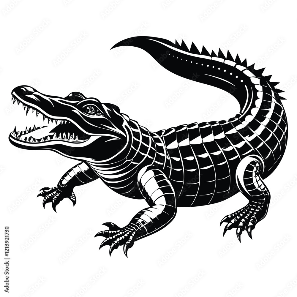 Obraz premium crocodile Black and white vector illustration animal silhouette 