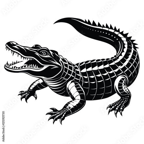  crocodile Black and white vector illustration animal silhouette 