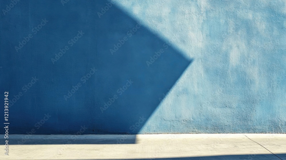 Blue Wall Casts Shadow on Sidewalk, Minimalist Urban Background with Geometric Shapes. Blue Wall Casts Shadow on Sidewalk, Minimalist Urban Background with Geometric Shapes.