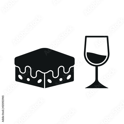 Wine glass drink and brownies food icons with an elegant and decadent design