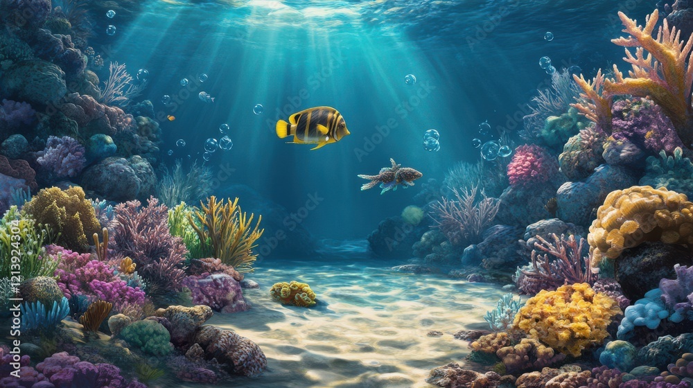 Obraz premium Colorful Reef Scene with Dramatic Lighting Effects