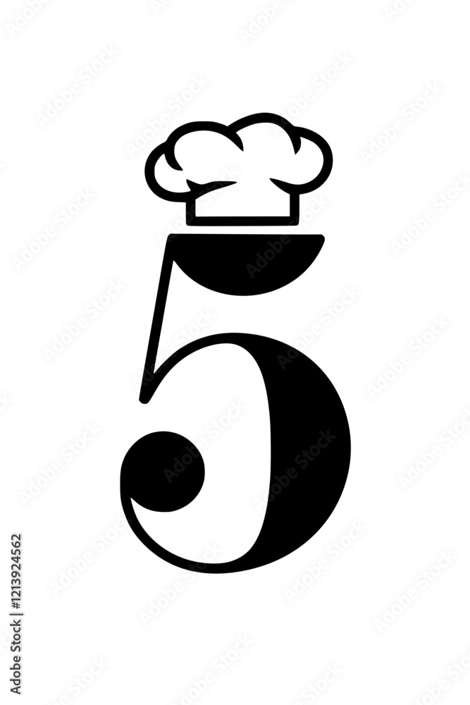 Number 5 with chef hat logo design, Creative logo featuring the number 5 with a chef hat, symbolizing culinary arts, food businesses, restaurants, and professional cooking services branding.
Number 5 with chef hat logo design, Creative logo featuring the number 5 with a chef hat, symbolizing culinary arts, food businesses, restaurants, and professional cooking services branding.