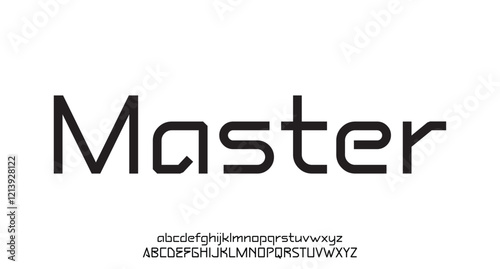 Tech font, digital alphabet, thin Latin letters A, B, C, D, E, F, G, H, I, J, K, L, M, N, O, P, Q, R, S, T, U, V, W, X, Y, Z and Arab numerals 0, 1, 2, 3, 4, 5, 6, 7, 8, 9, vector illustration 10EPS
