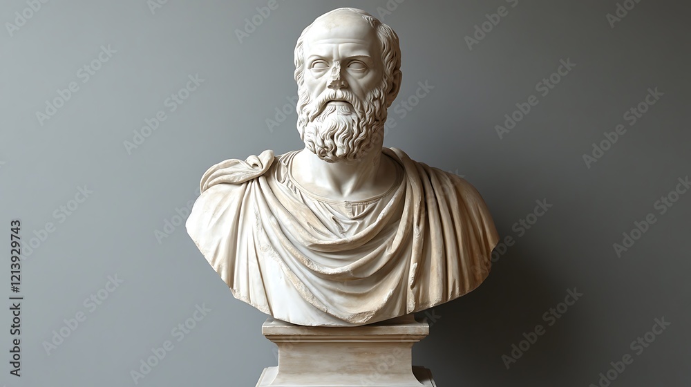 Obraz premium Bust of an ancient philosopher set in an elegant classical gallery