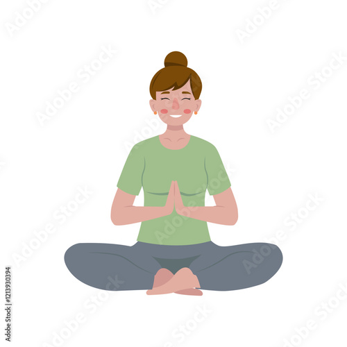 A Calm Woman Engaged in Meditating While in a Relaxed Yoga Pose, Exuding Peace and Serenity