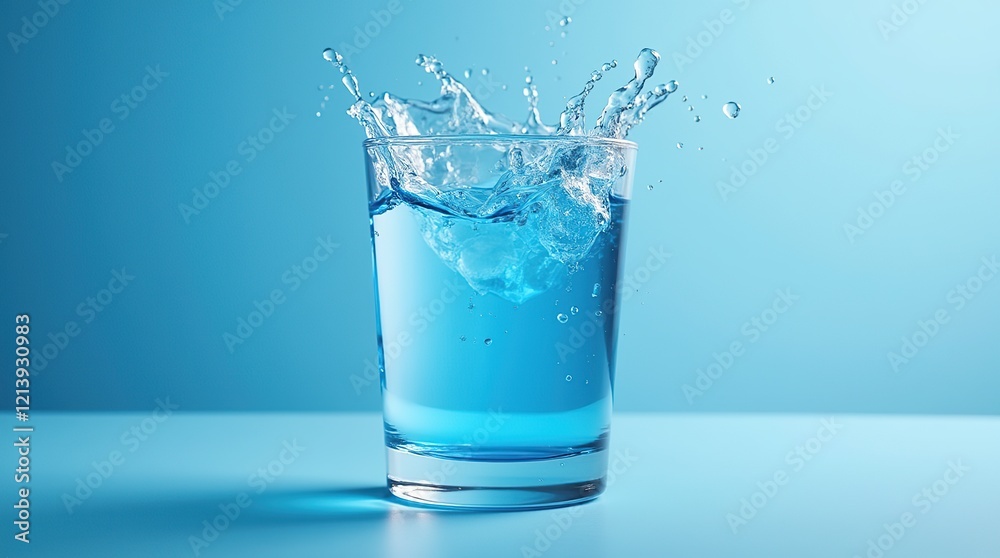 Blue water, splashing vitality in a glass. Pure, natural freshness. Blue water, splashing vitality in a glass. Pure, natural freshness.