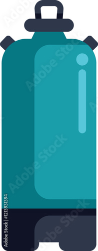 Simple flat vector illustration of a green oxygen cylinder for diving with a black base and handle