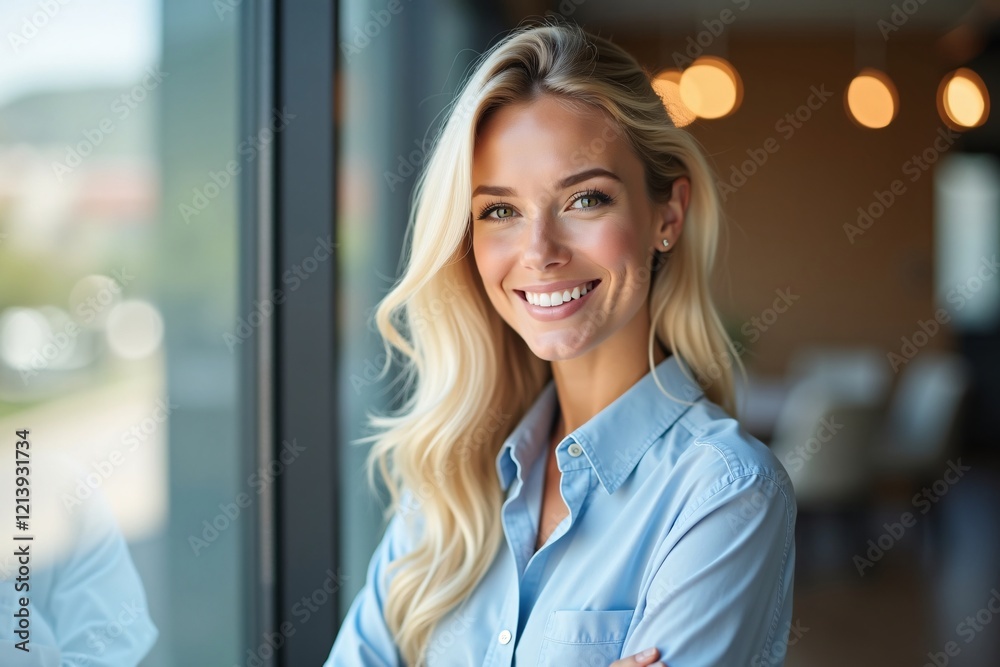 Fototapeta premium Smiling Creative Business Woman Inspiring Success and Innovation in the Workplace Generative AI