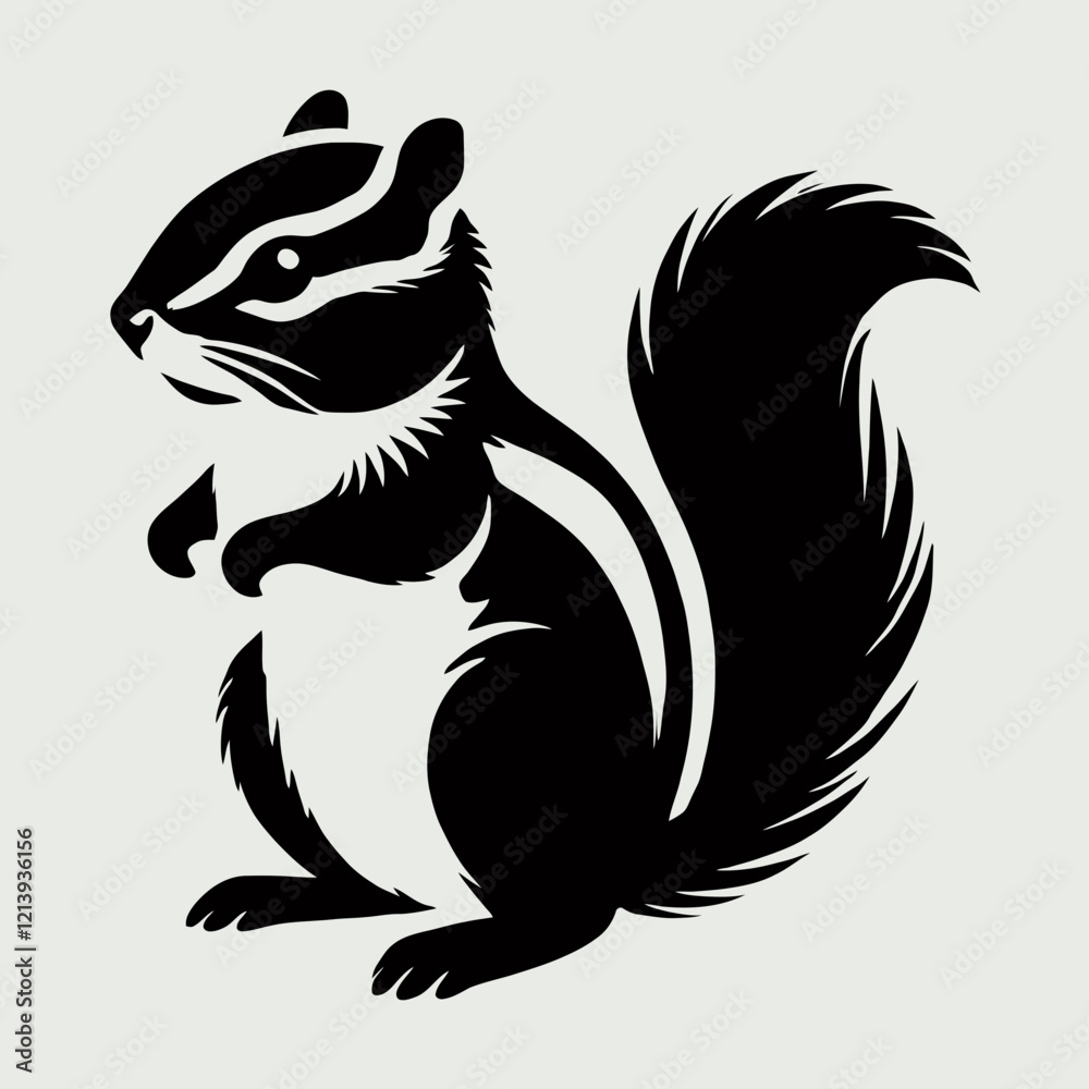 Chipmunk silhouette in black on a white background