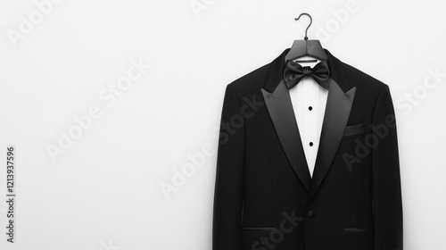 Classic Black Tuxedo with Satin Lapels on Hanger photo