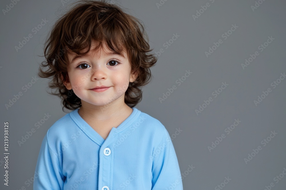 Cute child in a blue onesie, isolated on gray. Cute child in a blue onesie, isolated on gray.