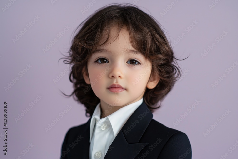 Cute child in a formal outfit, isolated on a soft lilac background. Cute child in a formal outfit, isolated on a soft lilac background.