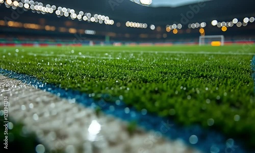 Rainy Night Stadium Field Close Up Green Grass